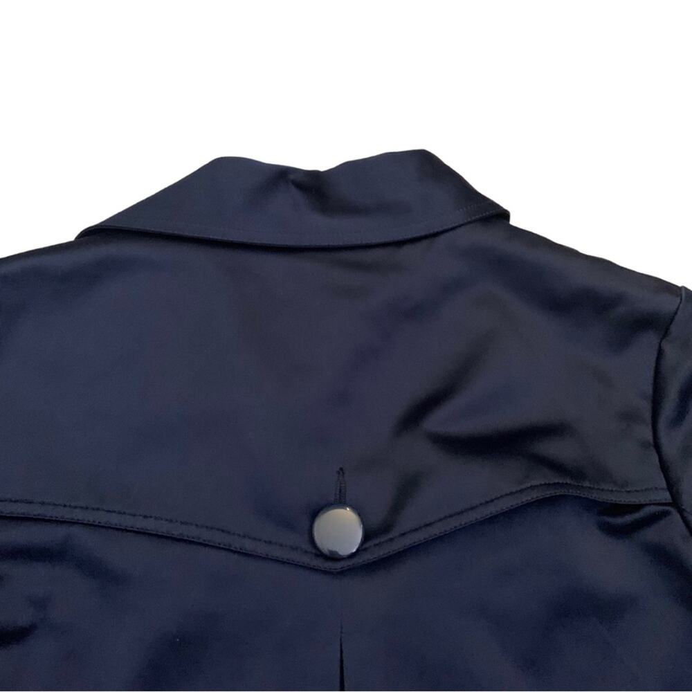 Elegant Navy Blue Satin Cropped Jacket Blazer Size Small Evening Twenty One - Picture 8 of 12
